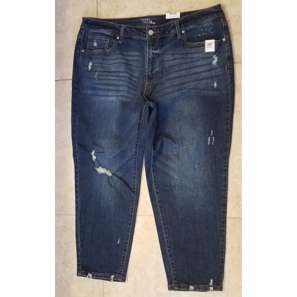 Time and Tru Women Slim Boyfriend Crop Jeans Dark Wash Distressed sz‎ 18 - Picture 2 of 4